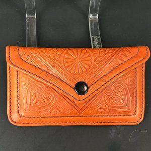 unbranded tooled leather two compartment coin purse, 6.25 x 3.5